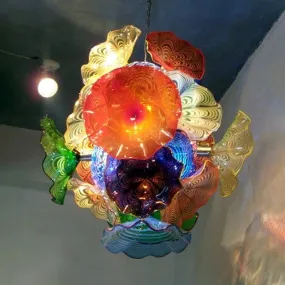 Modern Hand Blown Glass Chandelier Murano Art Light Flower Plates Lamp Home Living Room Decoration