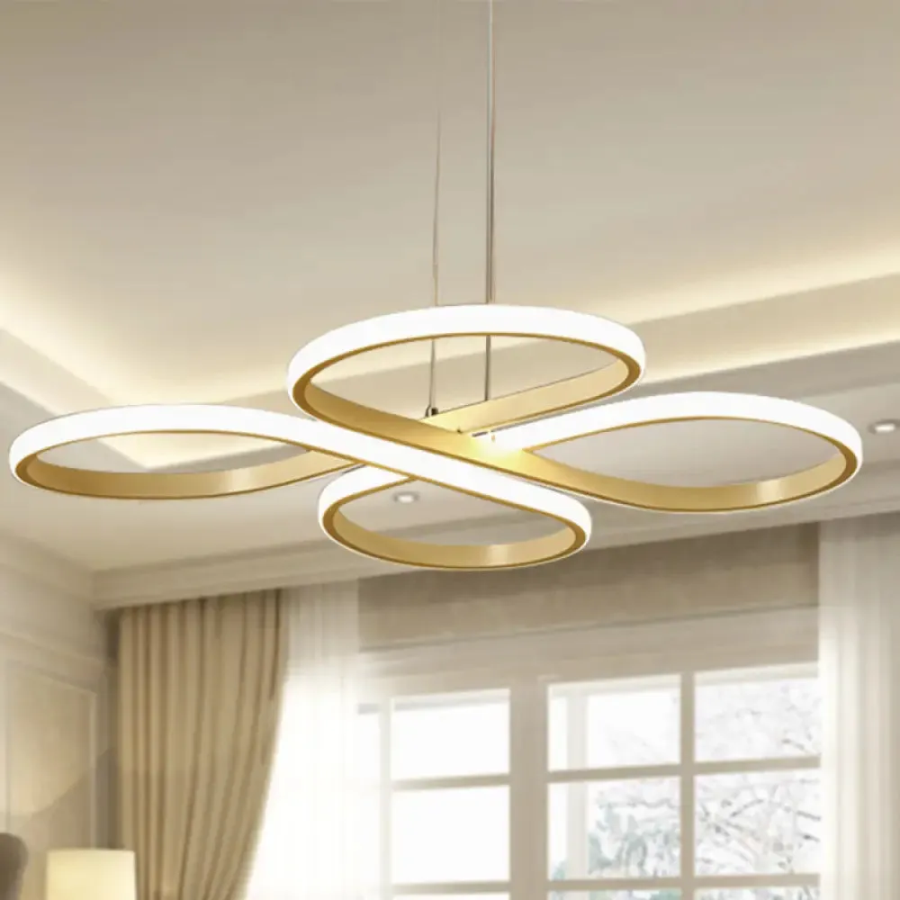 Modern LED Acrylic Chandelier Pendant - White/Gold Floral Ceiling Light Fixture, Warm/White Light - 19"/23"/29" Wide