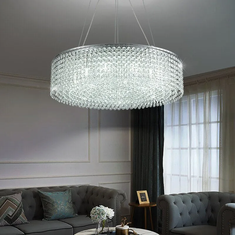Modern Round Crystal Chandelier For Living Room Chrome Gold