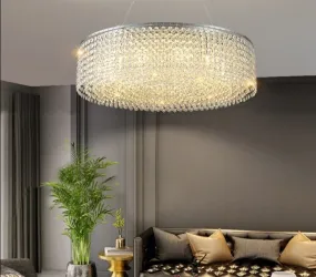 Modern Round Crystal Chandelier For Living Room Chrome Gold