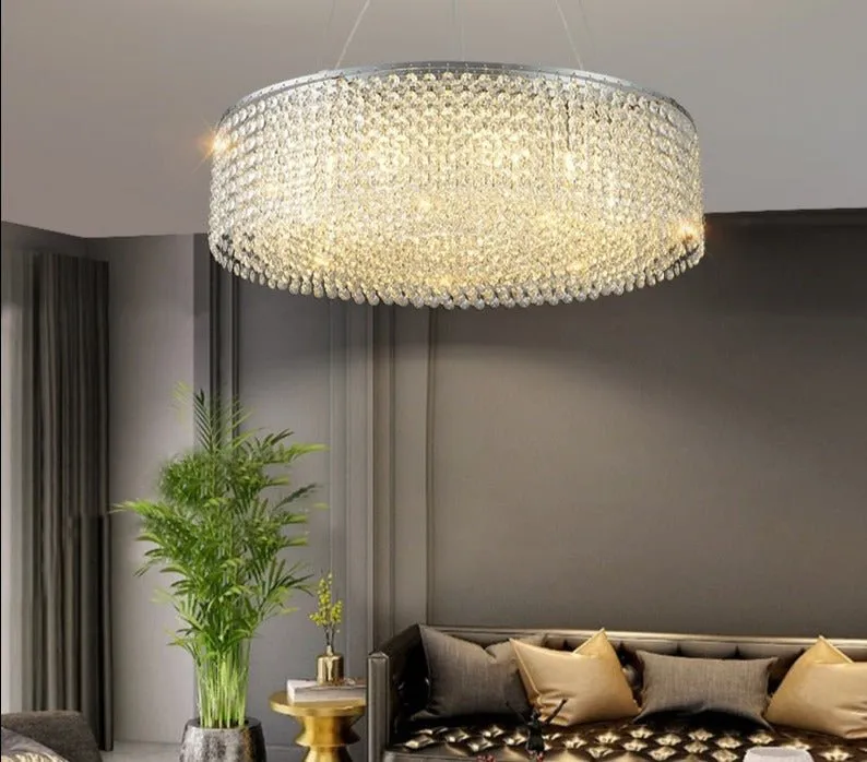Modern Round Crystal Chandelier For Living Room Chrome Gold