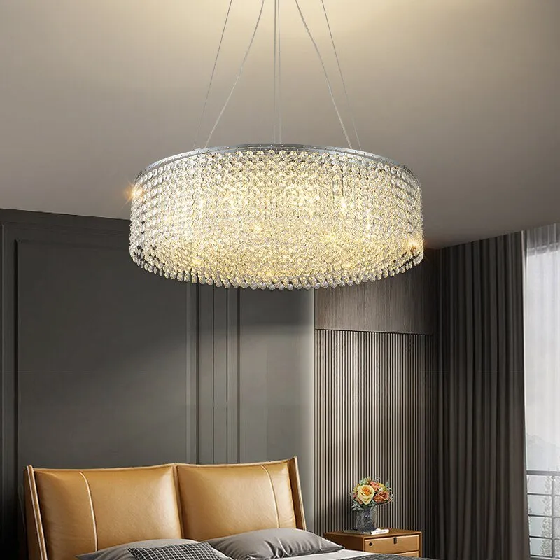Modern Round Crystal Chandelier For Living Room Chrome Gold