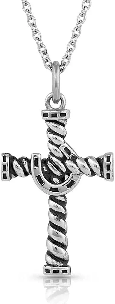 Montana Silversmiths Antiqued Stainless Barbed Wire Cross Necklace