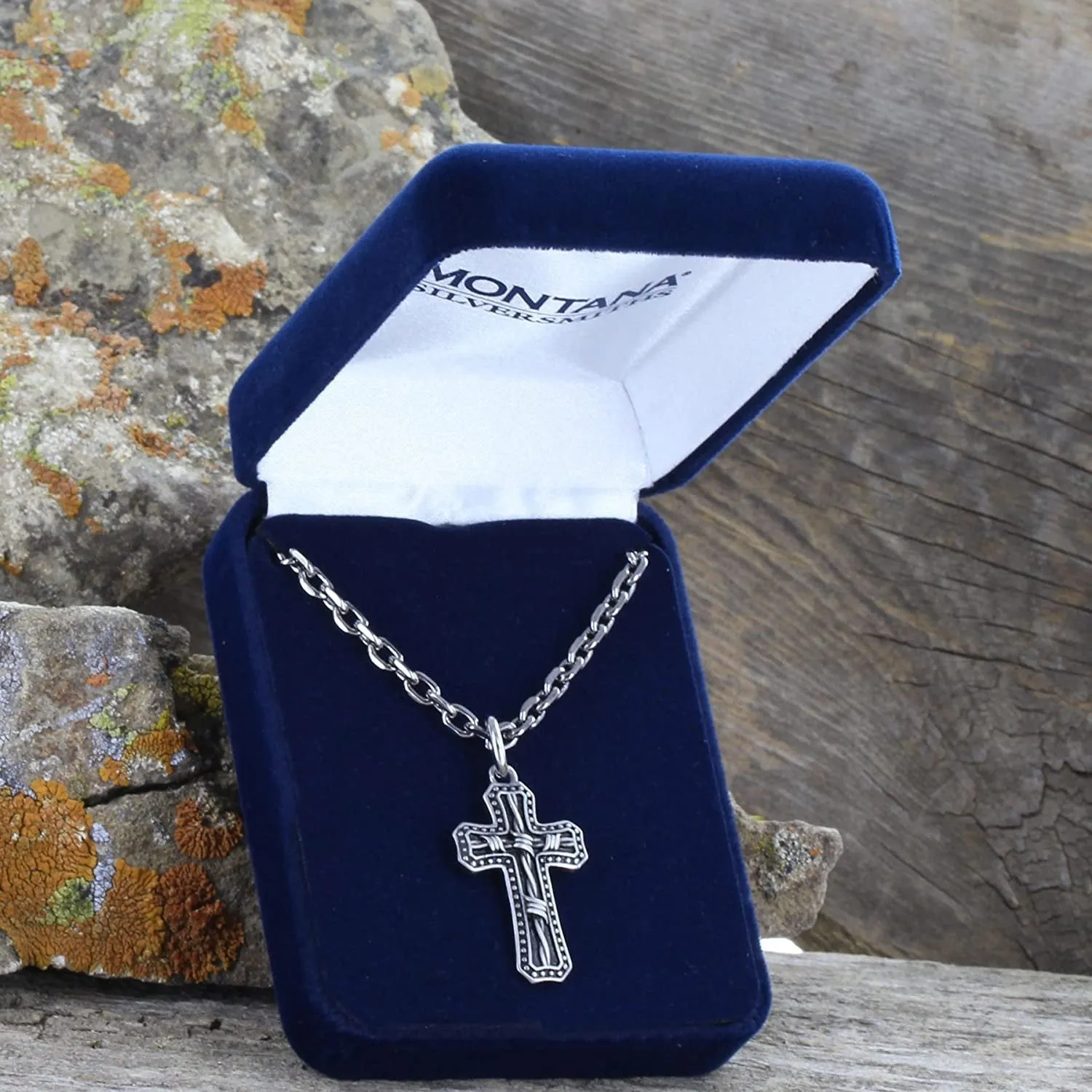 Montana Silversmiths Antiqued Stainless Barbed Wire Cross Necklace