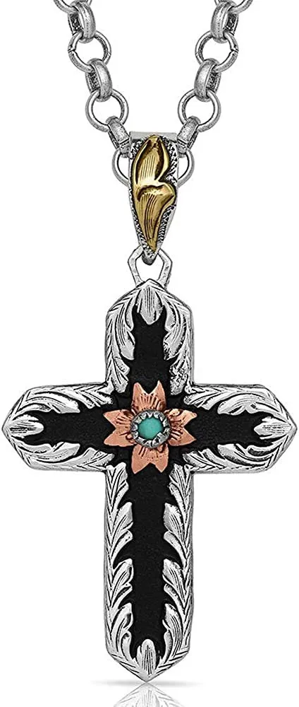 Montana Silversmiths Antiqued Stainless Barbed Wire Cross Necklace