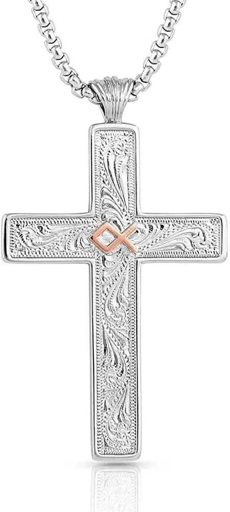 Montana Silversmiths Antiqued Stainless Barbed Wire Cross Necklace