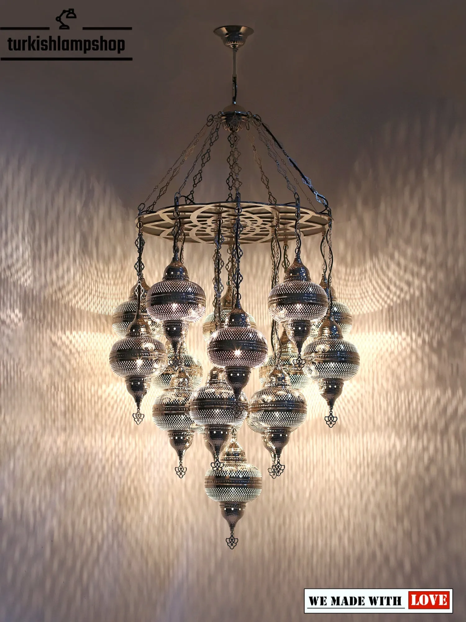Moroccan Design Chandelier 16 Globe Nickel Color