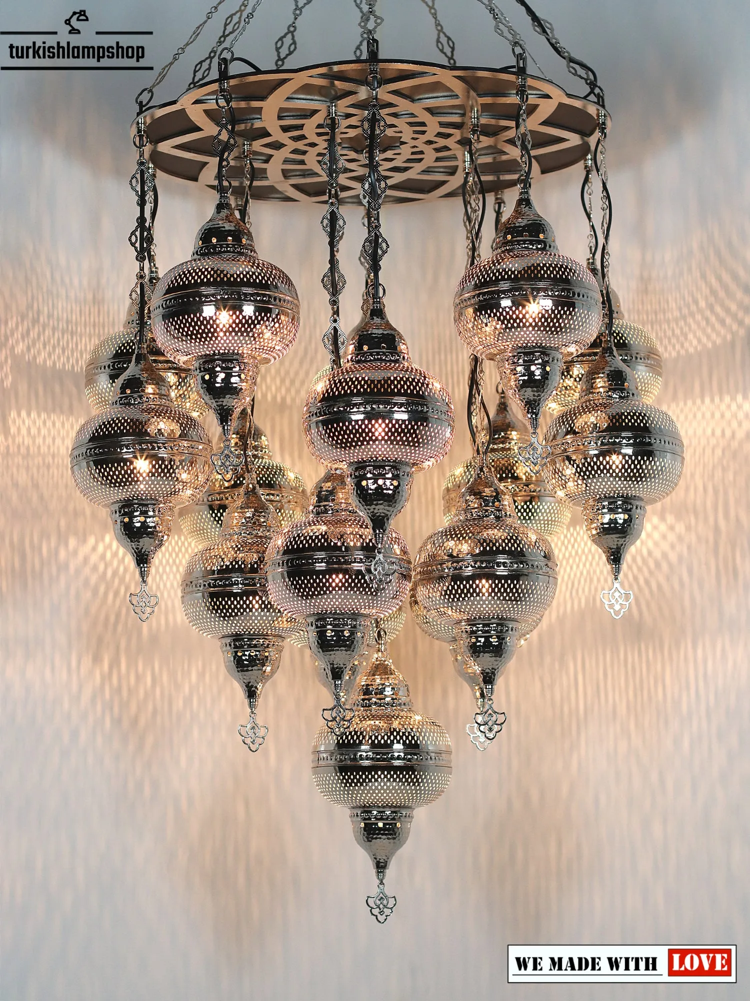 Moroccan Design Chandelier 16 Globe Nickel Color