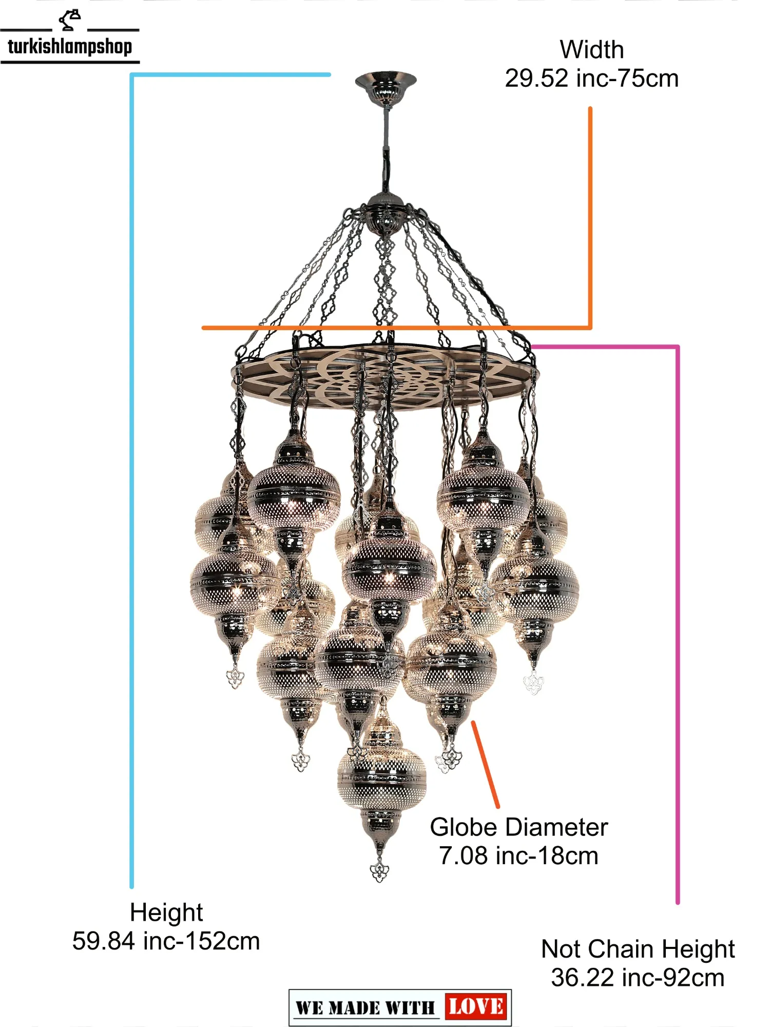 Moroccan Design Chandelier 16 Globe Nickel Color