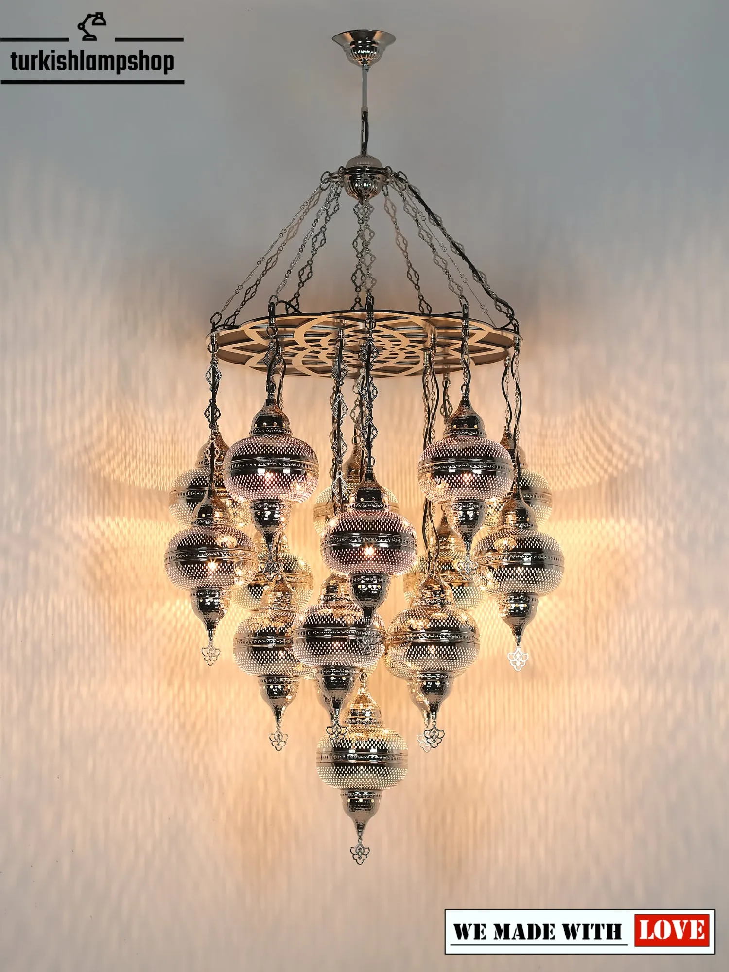 Moroccan Design Chandelier 16 Globe Nickel Color