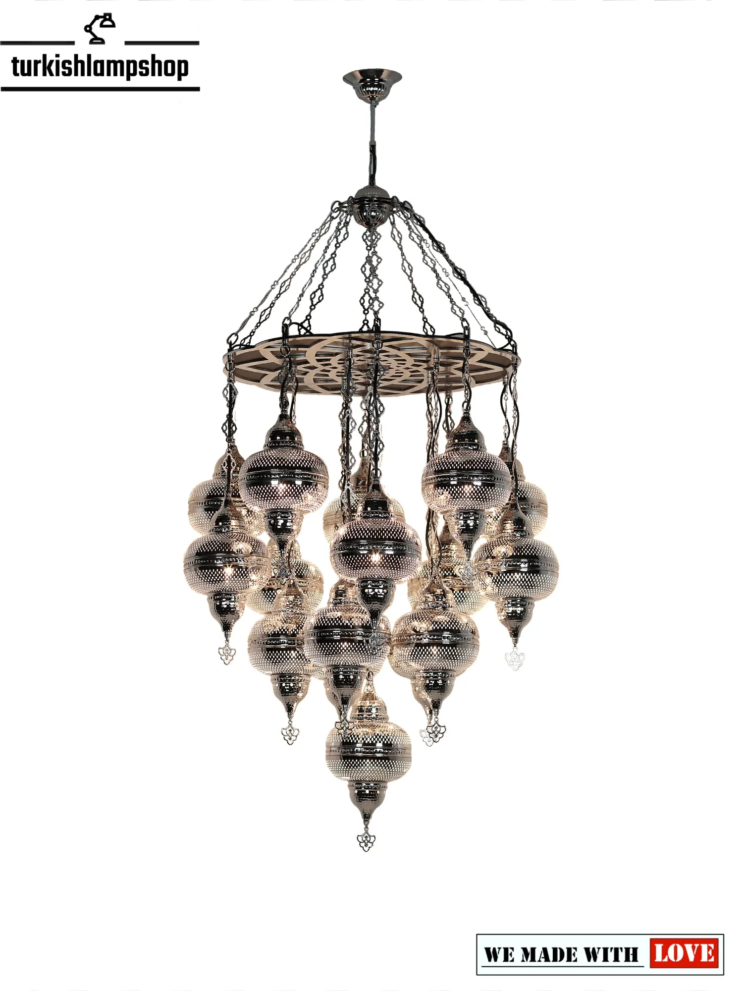 Moroccan Design Chandelier 16 Globe Nickel Color