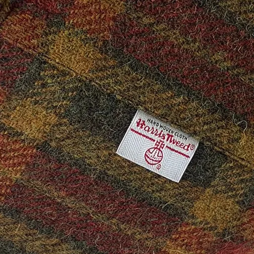 Moss, Gingerbread & Wine Tartan Footstool with Button