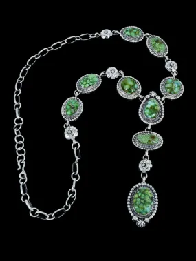 Native American Sterling Silver Sonoran Gold Turquoise Lariat Necklace