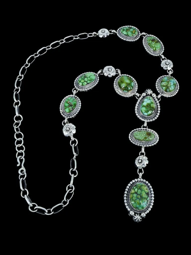 Native American Sterling Silver Sonoran Gold Turquoise Lariat Necklace