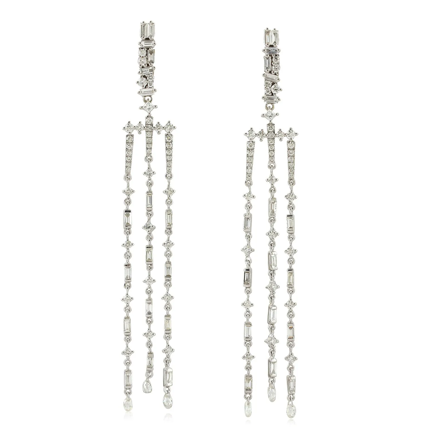Natural Diamond Chandelier Earrings 18k White Gold Jewelry