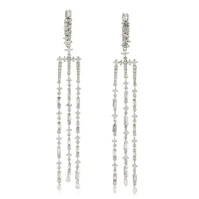 Natural Diamond Chandelier Earrings 18k White Gold Jewelry