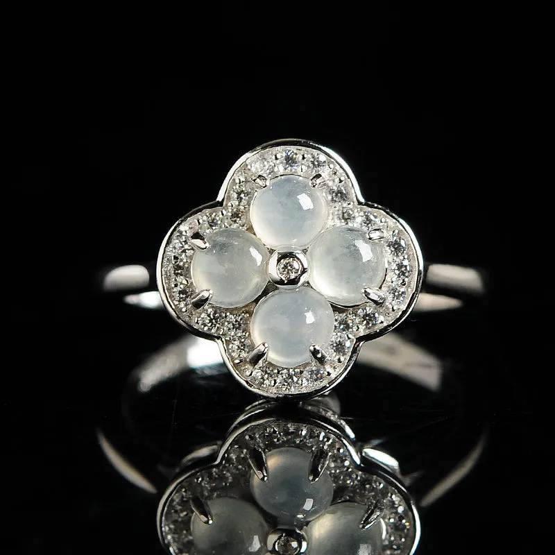 Natural Jade Ring Jadeite Silver Adjustable Ring WR24