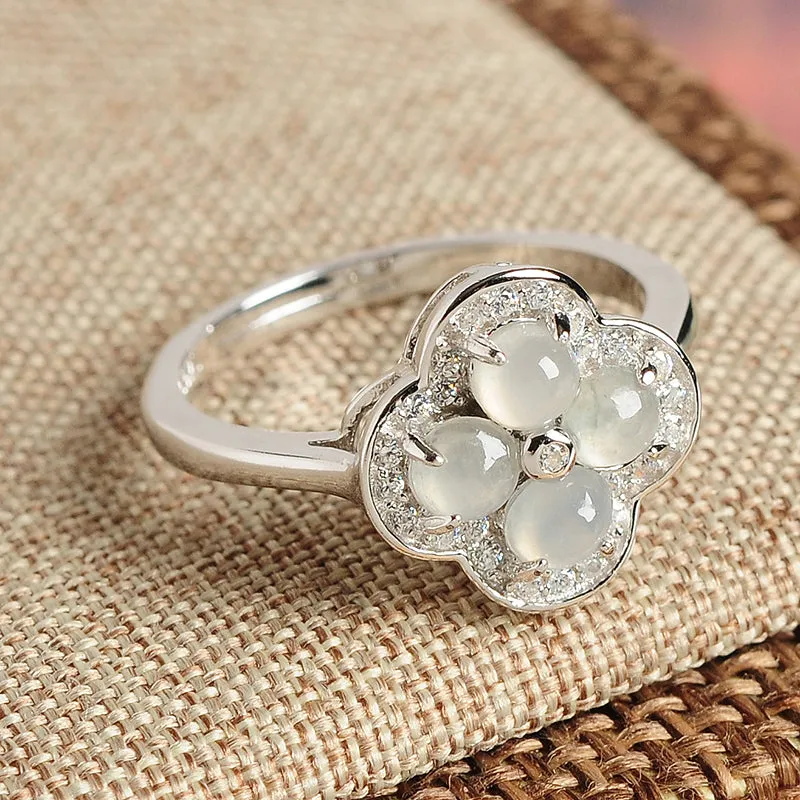 Natural Jade Ring Jadeite Silver Adjustable Ring WR24