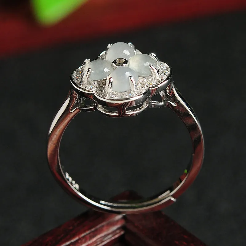 Natural Jade Ring Jadeite Silver Adjustable Ring WR24