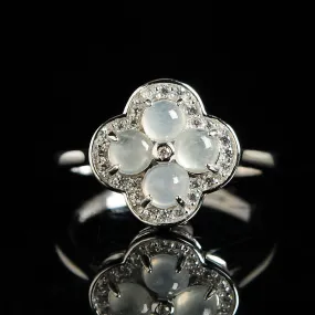 Natural Jade Ring Jadeite Silver Adjustable Ring WR24