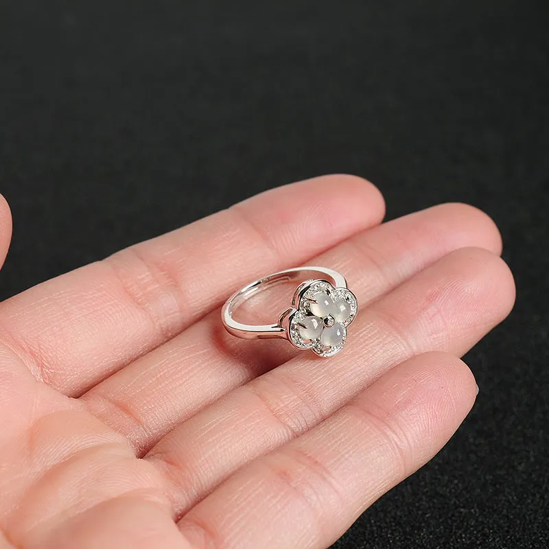 Natural Jade Ring Jadeite Silver Adjustable Ring WR24