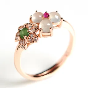 Natural Jade Ring Jadeite Silver Adjustable Ring WR5