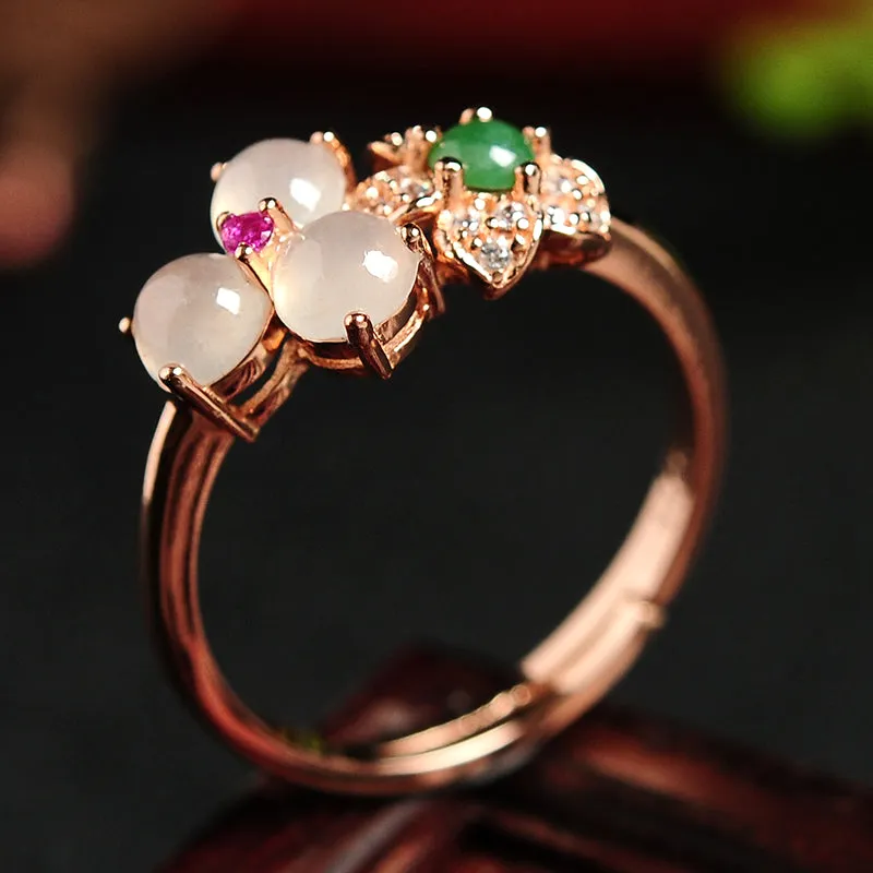 Natural Jade Ring Jadeite Silver Adjustable Ring WR5