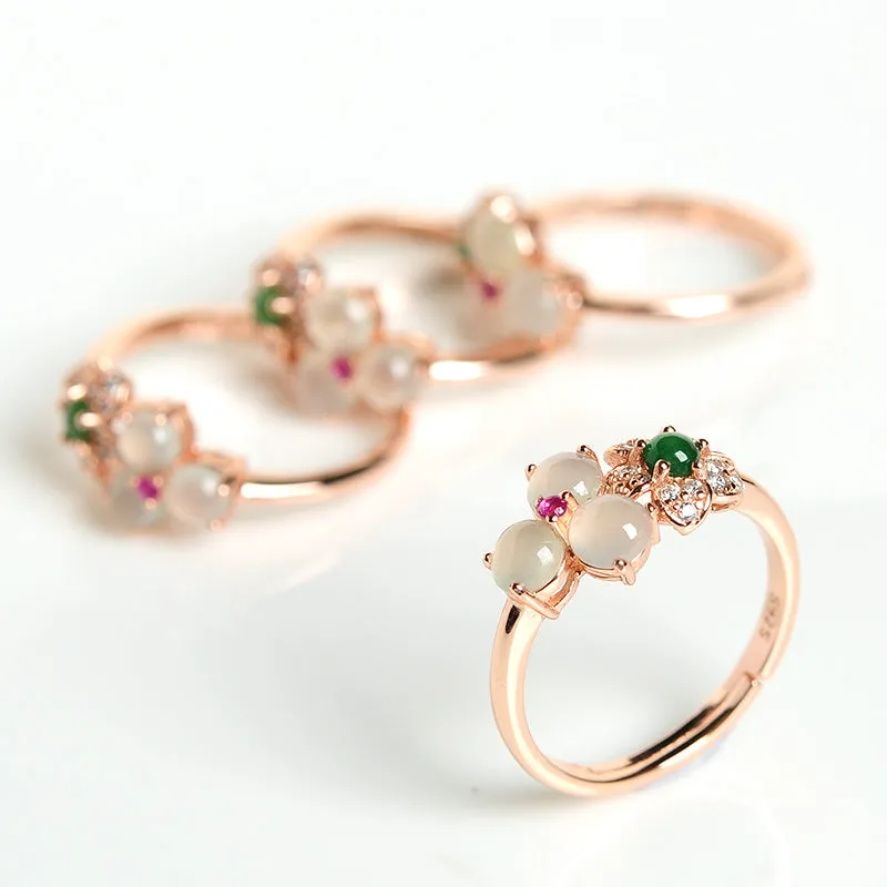 Natural Jade Ring Jadeite Silver Adjustable Ring WR5