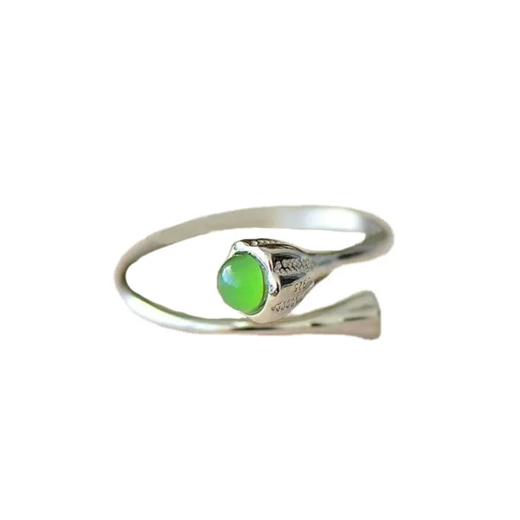 Natural Jade Ring Nephrite Silver Adjustable Ring ZNRG098