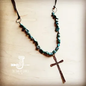 Natural Turquoise Necklace with Large Copper CROSS Pendant 242u