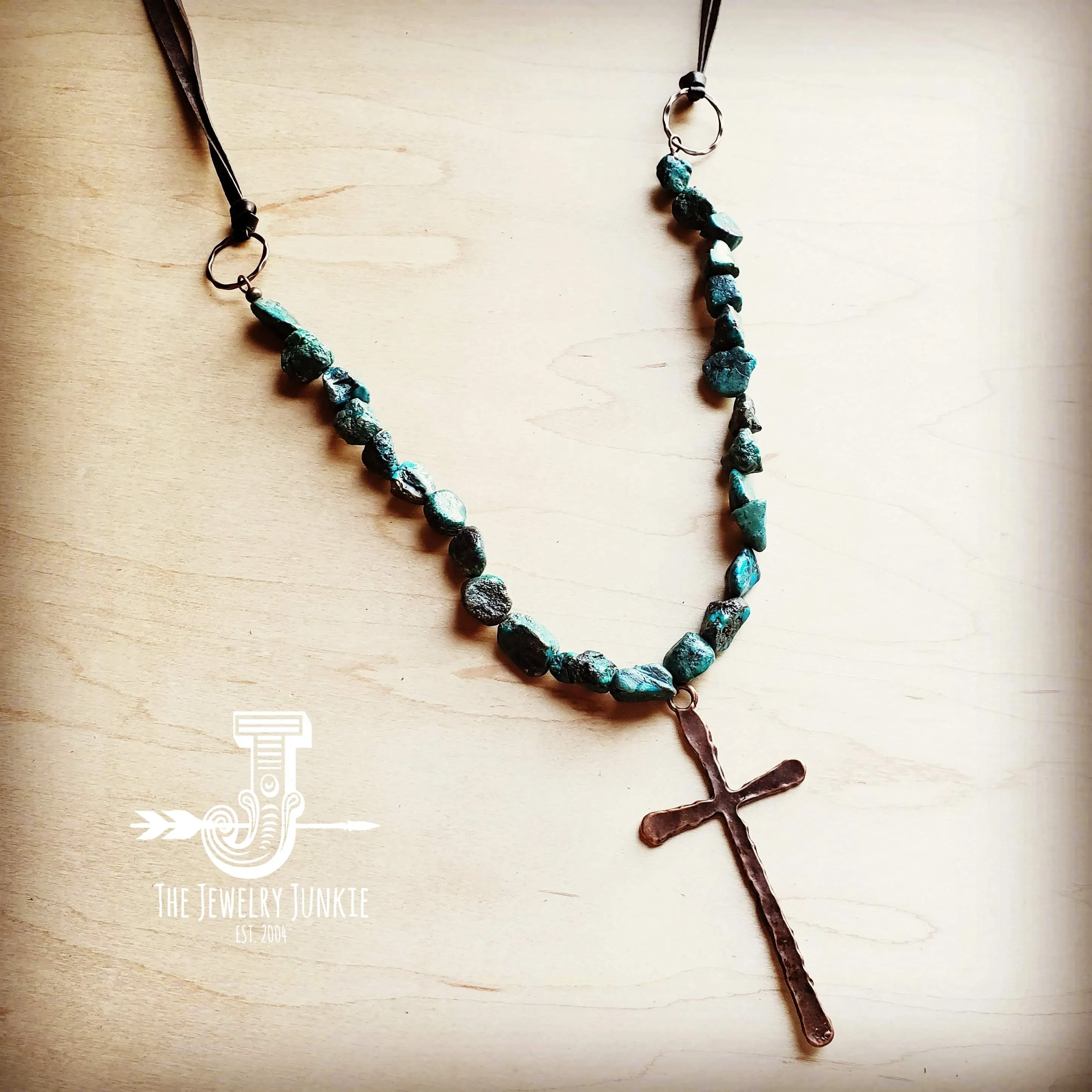 Natural Turquoise Necklace with Large Copper CROSS Pendant 242u