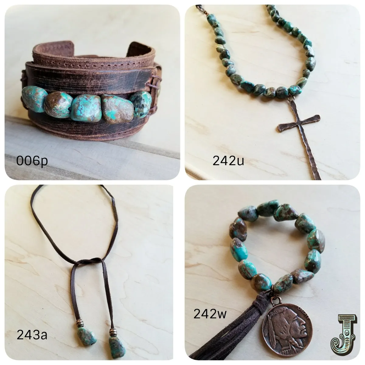 Natural Turquoise Necklace with Large Copper CROSS Pendant 242u