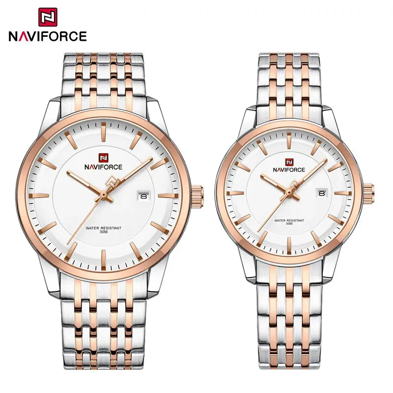 NAVIFORCE 9228  Original Casual Couple Watch Waterproof Calendar Luminous Fashion Elegant Quartz Wristwatch for Women Men Gift