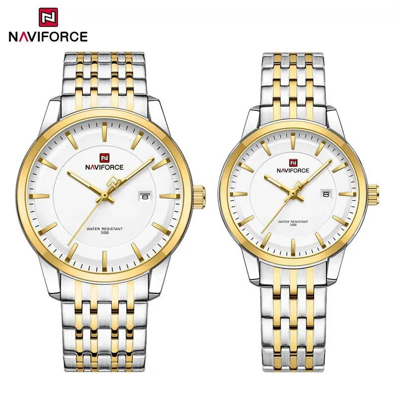 NAVIFORCE 9228  Original Casual Couple Watch Waterproof Calendar Luminous Fashion Elegant Quartz Wristwatch for Women Men Gift