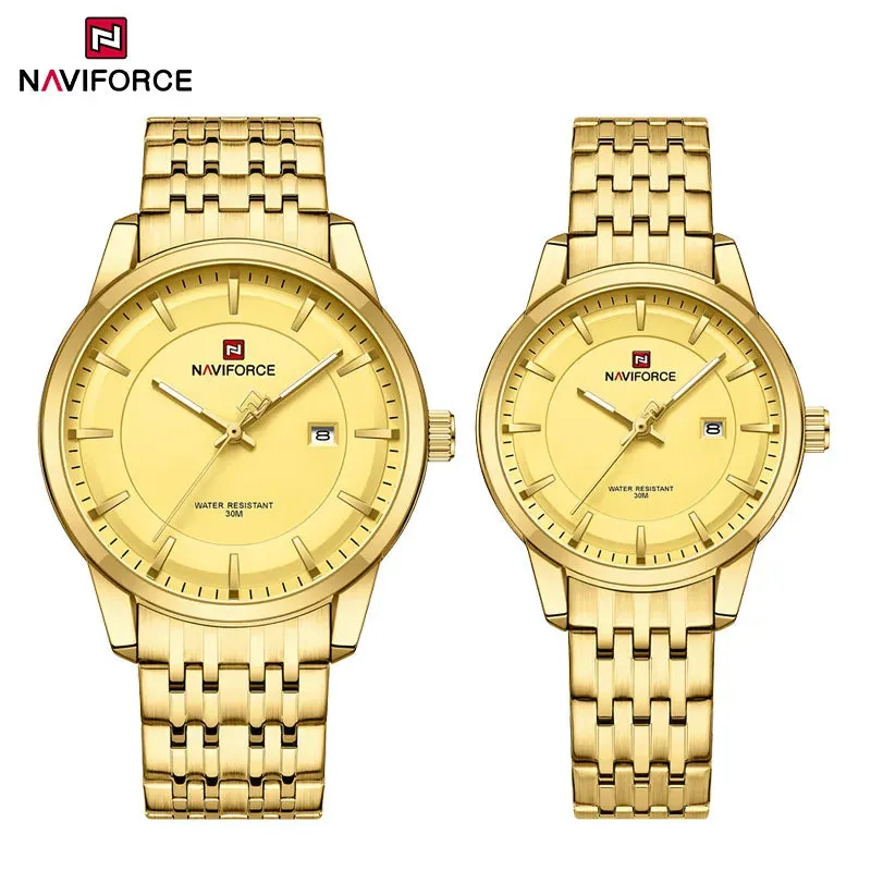 NAVIFORCE 9228  Original Casual Couple Watch Waterproof Calendar Luminous Fashion Elegant Quartz Wristwatch for Women Men Gift