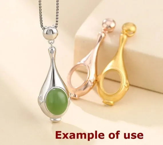 Necklace Pendant Setting Blank Bezel 8x10mm 9x13mm 1pc 2.3g 925 Sterling Silver Vase Jug Shape for 1 Oval Cabochon Cameo Wholesale Available