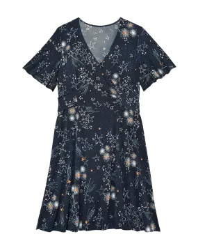 Newbury Flutter Sleeve Wrap Dress | Black / Navy
