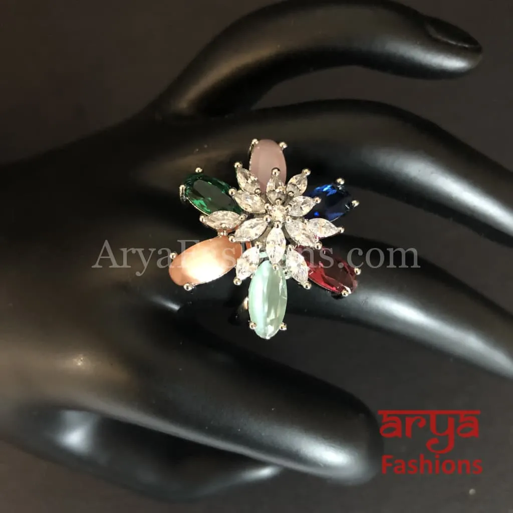 Nisha Cubic Zirconia Statement Silver Cocktail Ring
