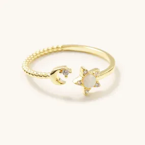 Opal Star & Moon Adjustable Ring