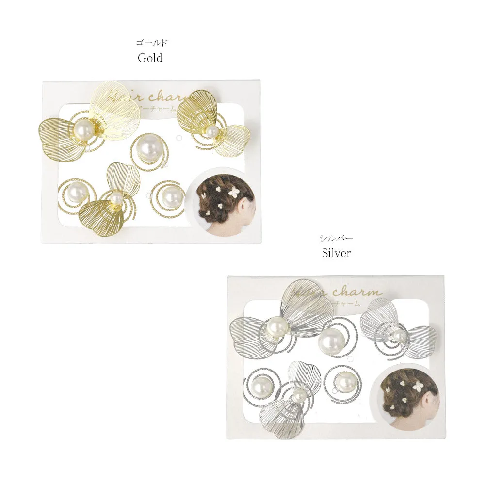 Openwork Petal and Pearl Twist Hairpin Set