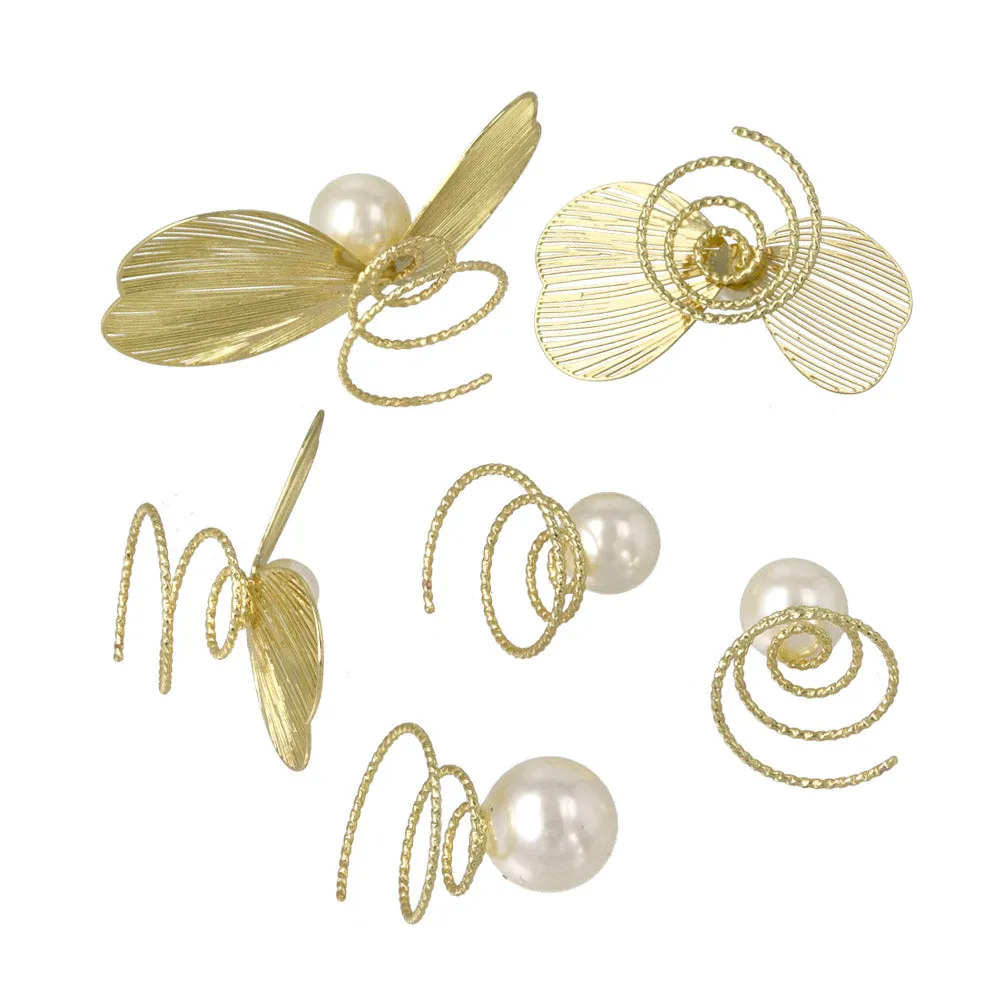 Openwork Petal and Pearl Twist Hairpin Set