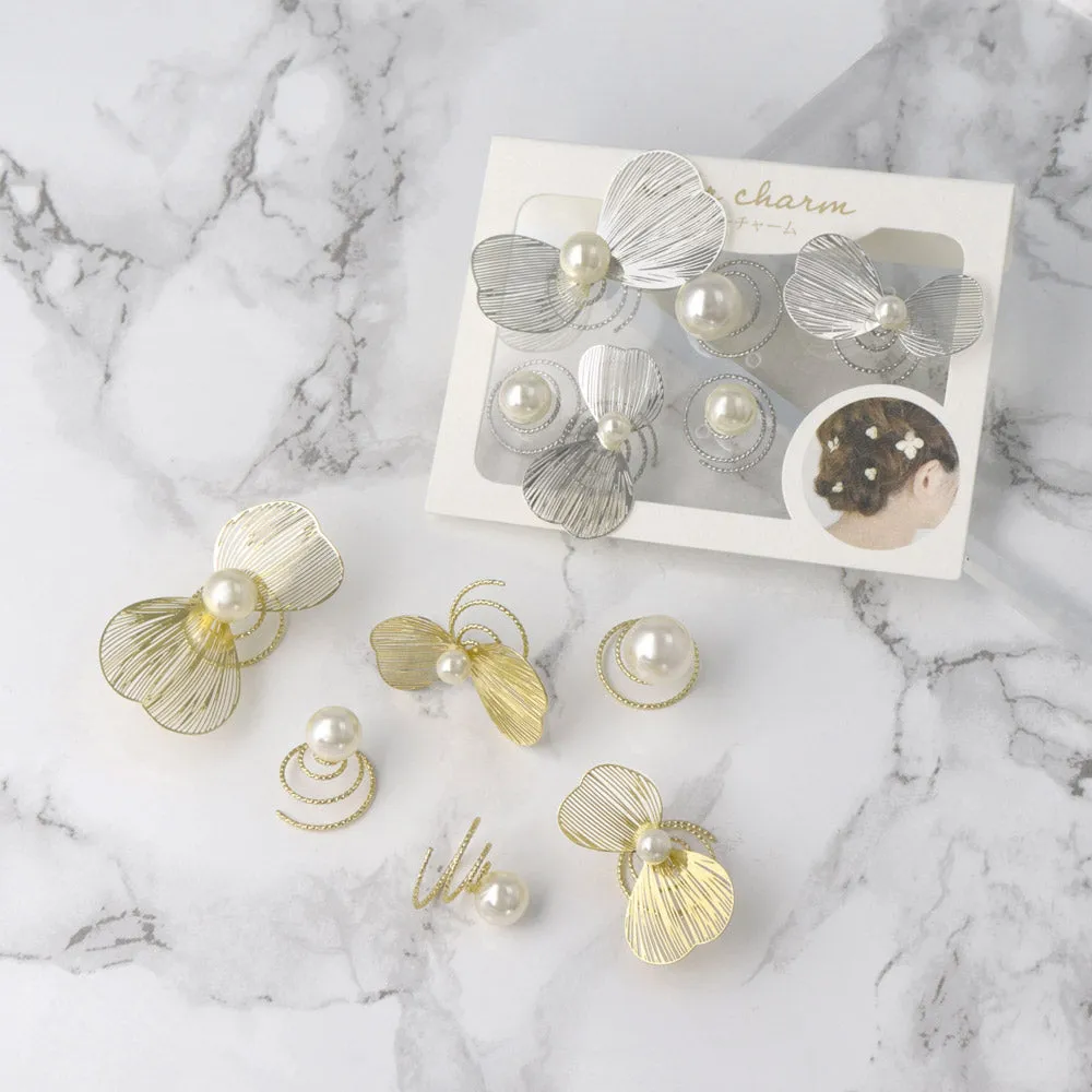 Openwork Petal and Pearl Twist Hairpin Set