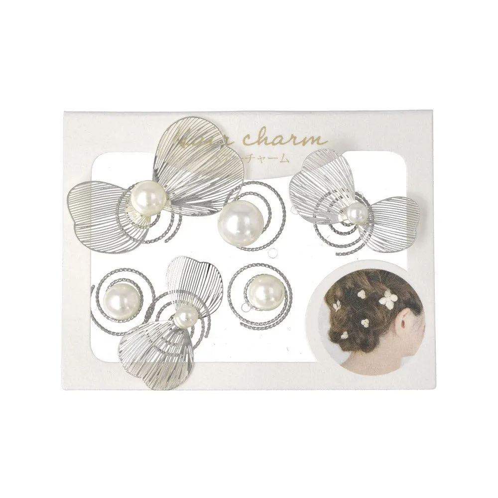 Openwork Petal and Pearl Twist Hairpin Set