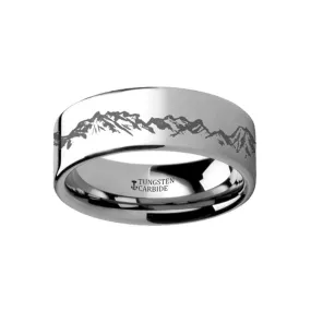 Peaks Mountain Range Scene Engraved Flat Tungsten Wedding Band for Men and Women - 4MM - 12MM