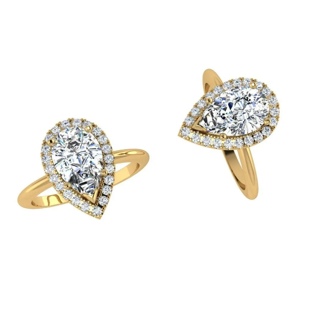 Pear Halo Diamond Engagement Ring 18K White Gold