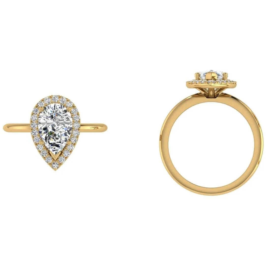 Pear Halo Diamond Engagement Ring 18K White Gold
