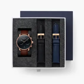 Pioneer - BUNDLE Black Dial Rose Gold | Brown Leather / Black Leather / Navy Leather Strap