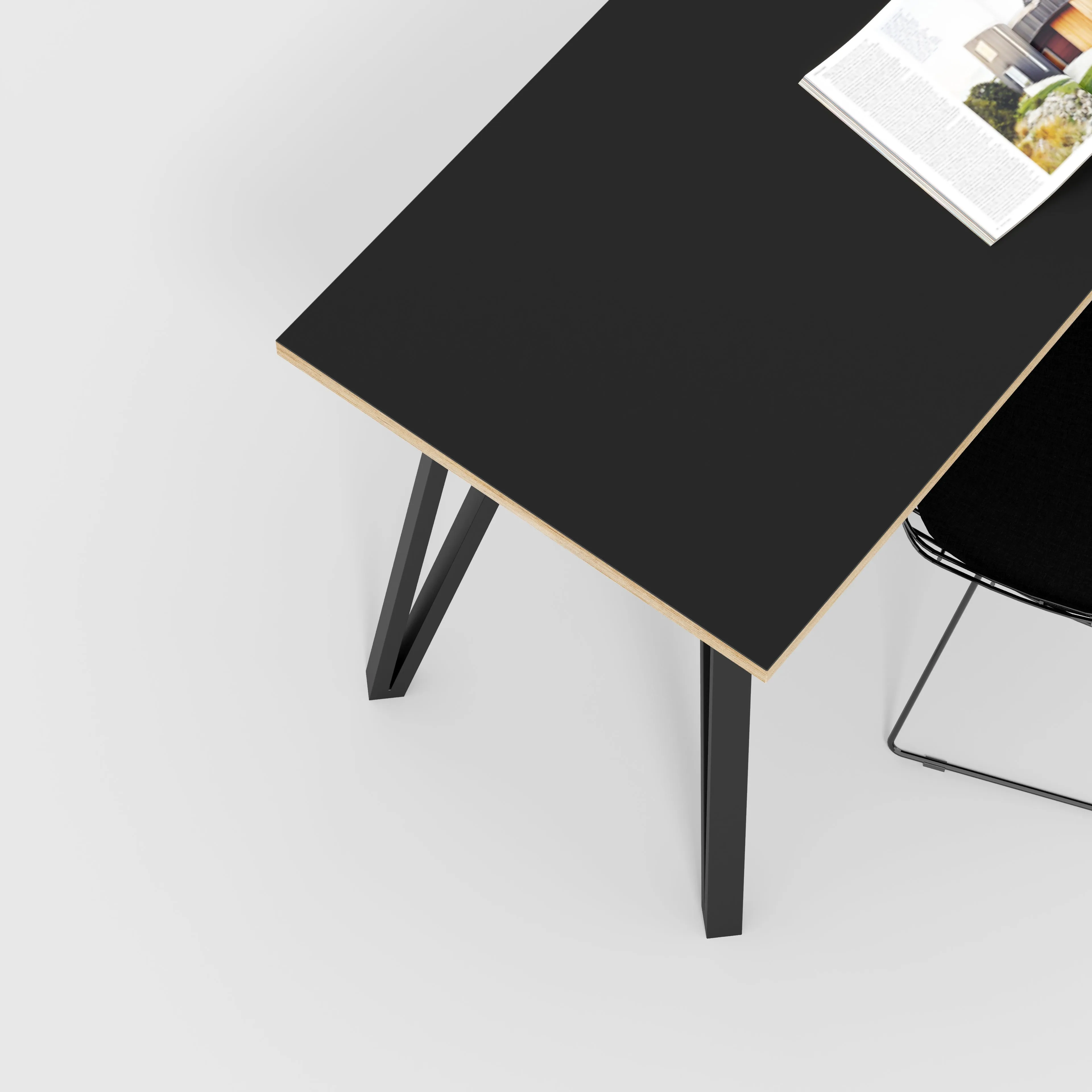 Plywood Desk with Black Box Hairpin Legs - Formica Diamond Black - 1600(w) x 800(d) x 735(h)