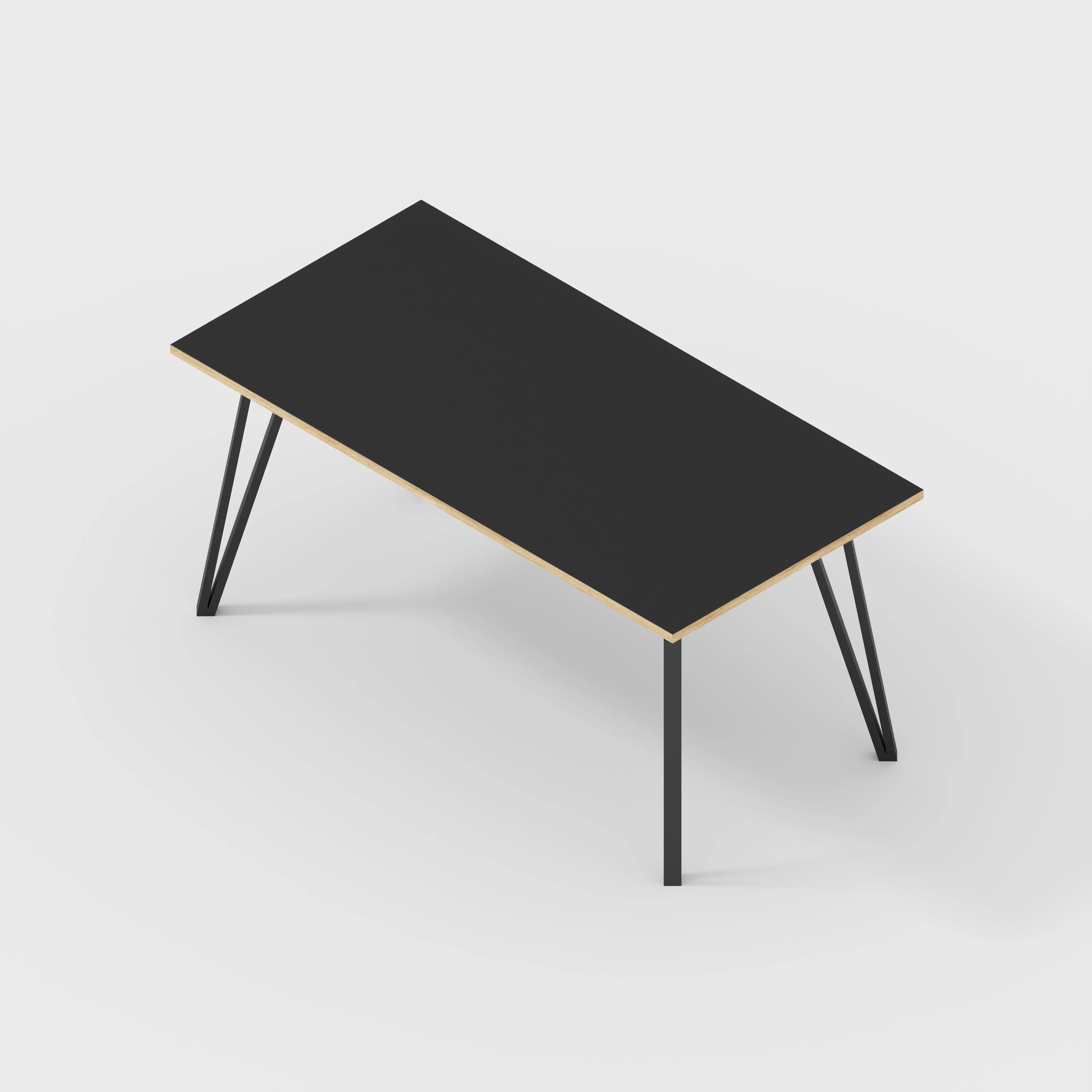 Plywood Desk with Black Box Hairpin Legs - Formica Diamond Black - 1600(w) x 800(d) x 735(h)