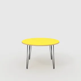 Plywood Round Table with Black Hairpin Legs - Formica Chrome Yellow - 1200(dia) x 735(h)
